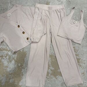 Women's 3-Piece Ribbed Pajama Set - Light Blush